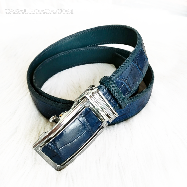 Thắt Lưng Cá Sấu Hoa Cà Đan Viền 3.5F – D3166 Xanh Navy